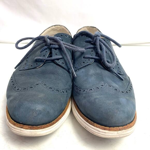 Cole Haan Women’s Lunargrand Blue Suede Wingtip Loafers Shoes Size 7 - Picture 2 of 8